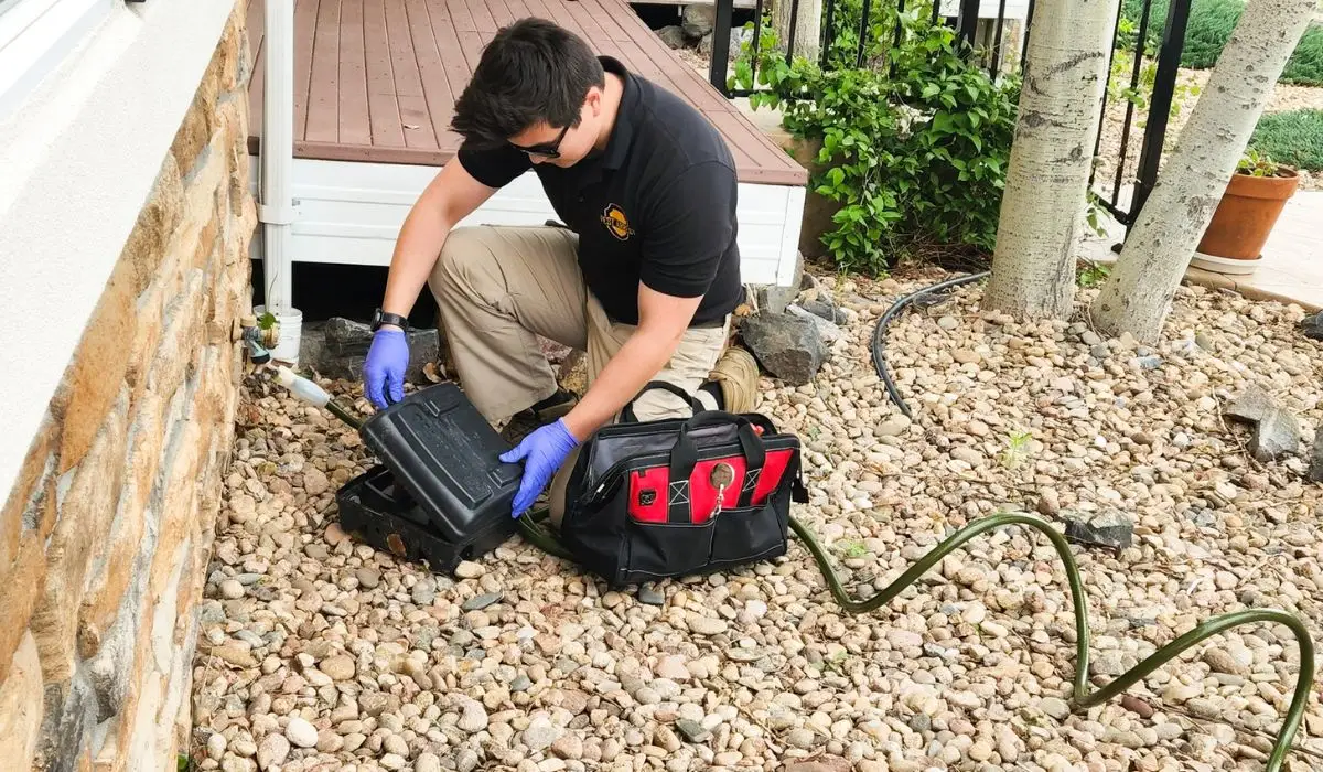 a professional exterminator with his tools for pest control